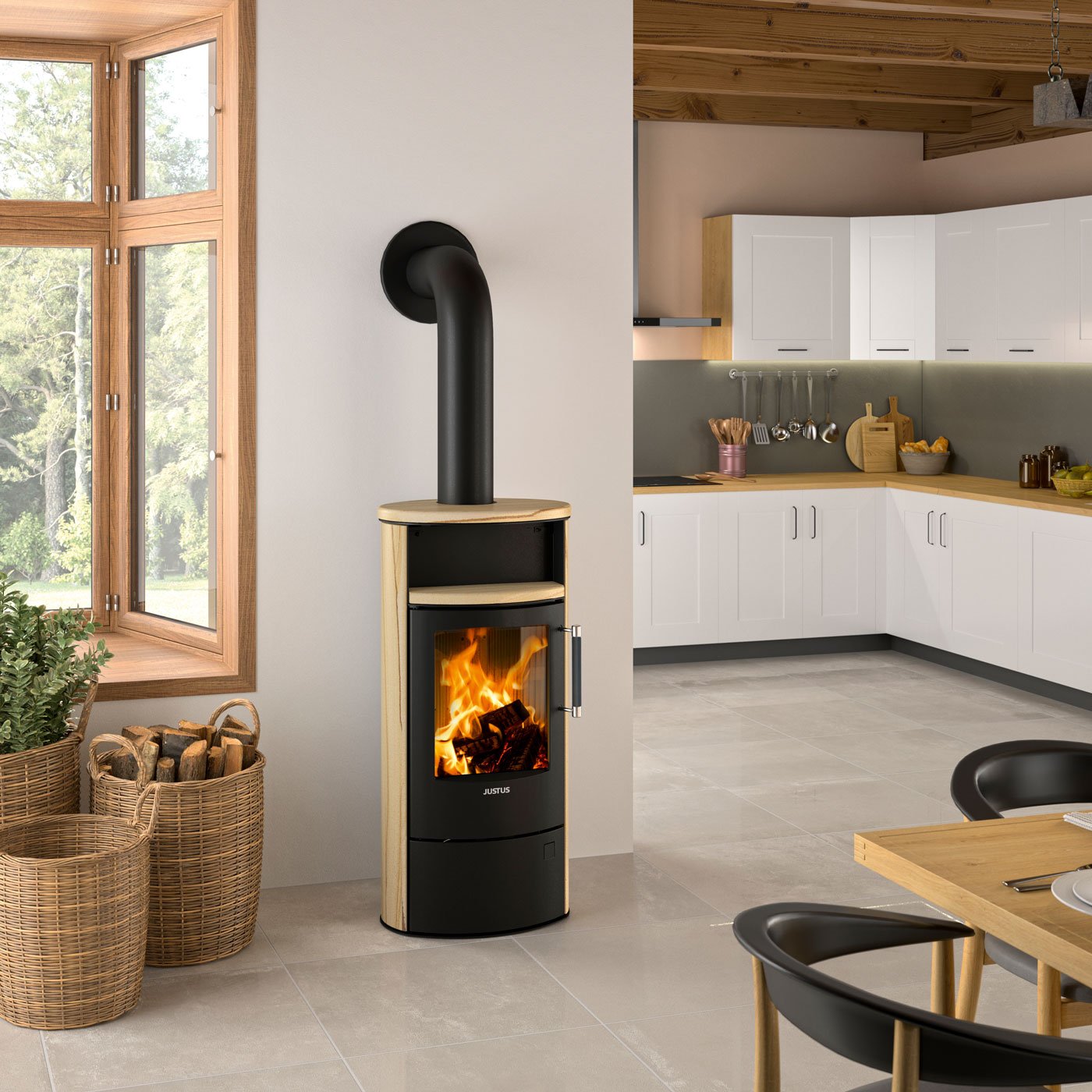 JUSTUS Island 5 2.0 Kaminofen 5 kW – Sandstein/Schwarz – Produktansicht 1