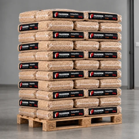 Holzpellets 6 mm aus Nadelholz – 975 kg Palette (65 × 15 kg)