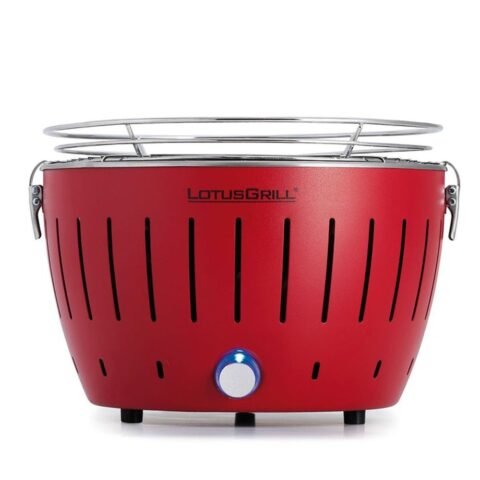 LotusGrill LG G28 U RD – Tragbarer Mini-Holzkohlegrill für den Außenbereich – Rotes Außengehäuse
