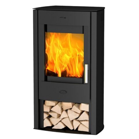 Fireplace Tuvalu Kaminofen 6 kW – Stahl Schwarz, mit Holzfach