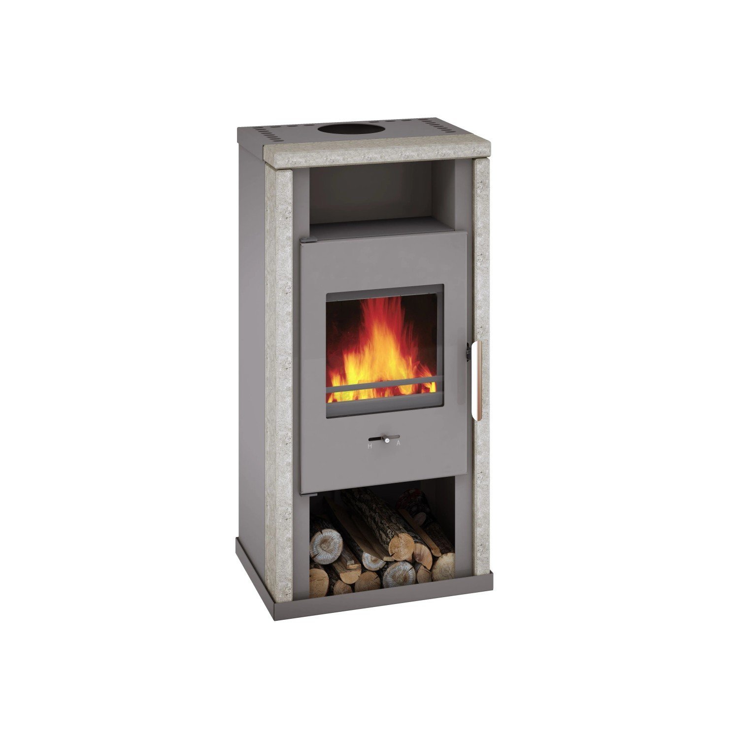 Wamsler Yuna Dauerbrandofen 6 kW – Naturstein Serpentino, Korpus Stahl Grau – Bild 3
