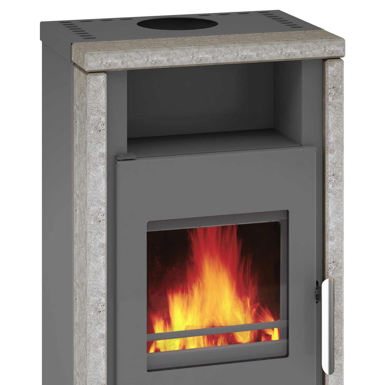 Wamsler Yuna Dauerbrandofen 6 kW – Naturstein Serpentino, Korpus Stahl Grau – Bild 8