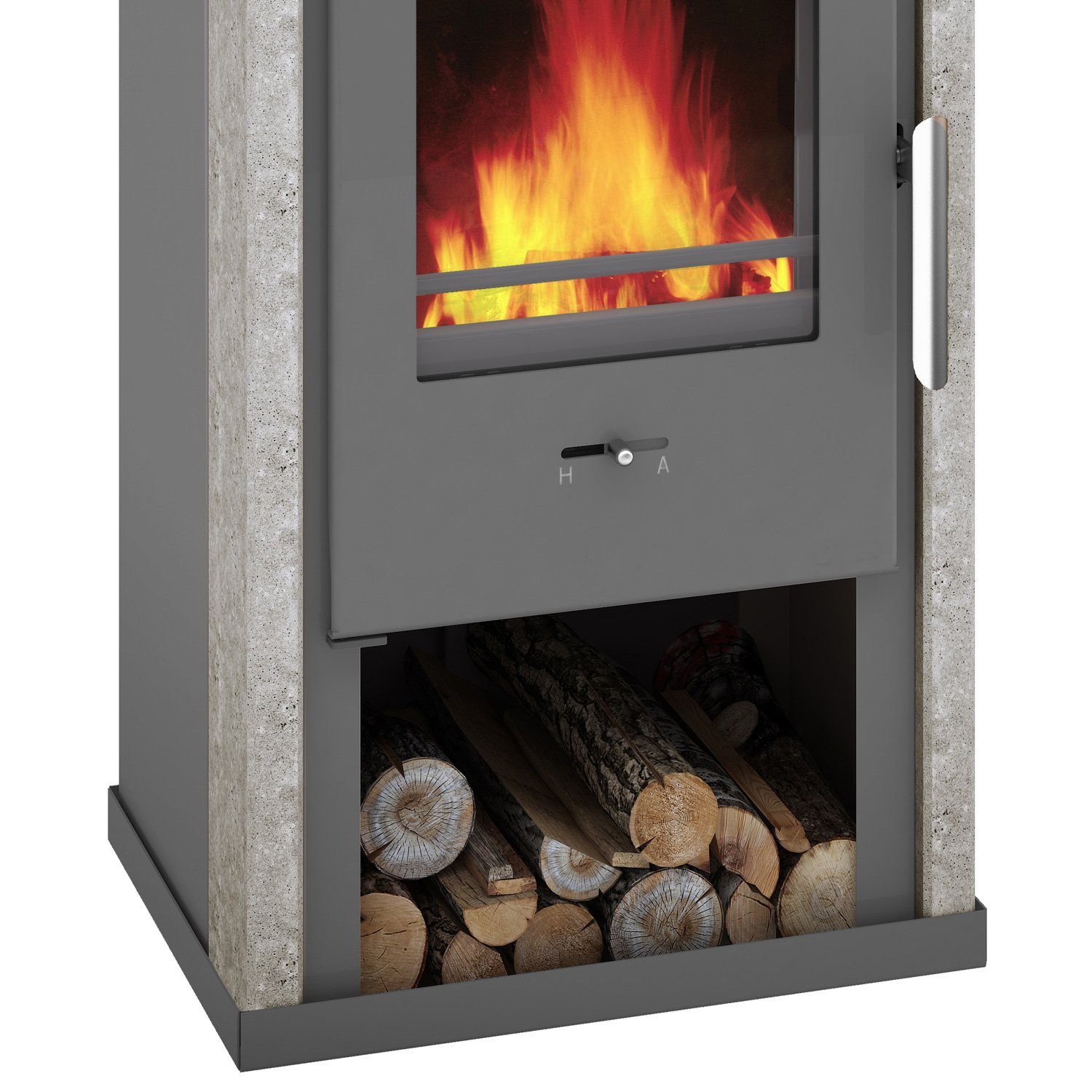 Wamsler Yuna Dauerbrandofen 6 kW – Naturstein Serpentino, Korpus Stahl Grau – Bild 9